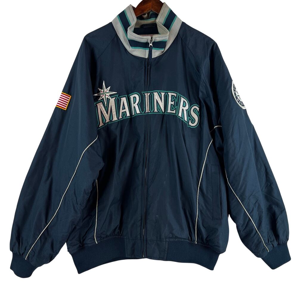 Vintage Seattle Mariners 9/11 Dugout Jacket Majestic Insulated Full Zip 2XL